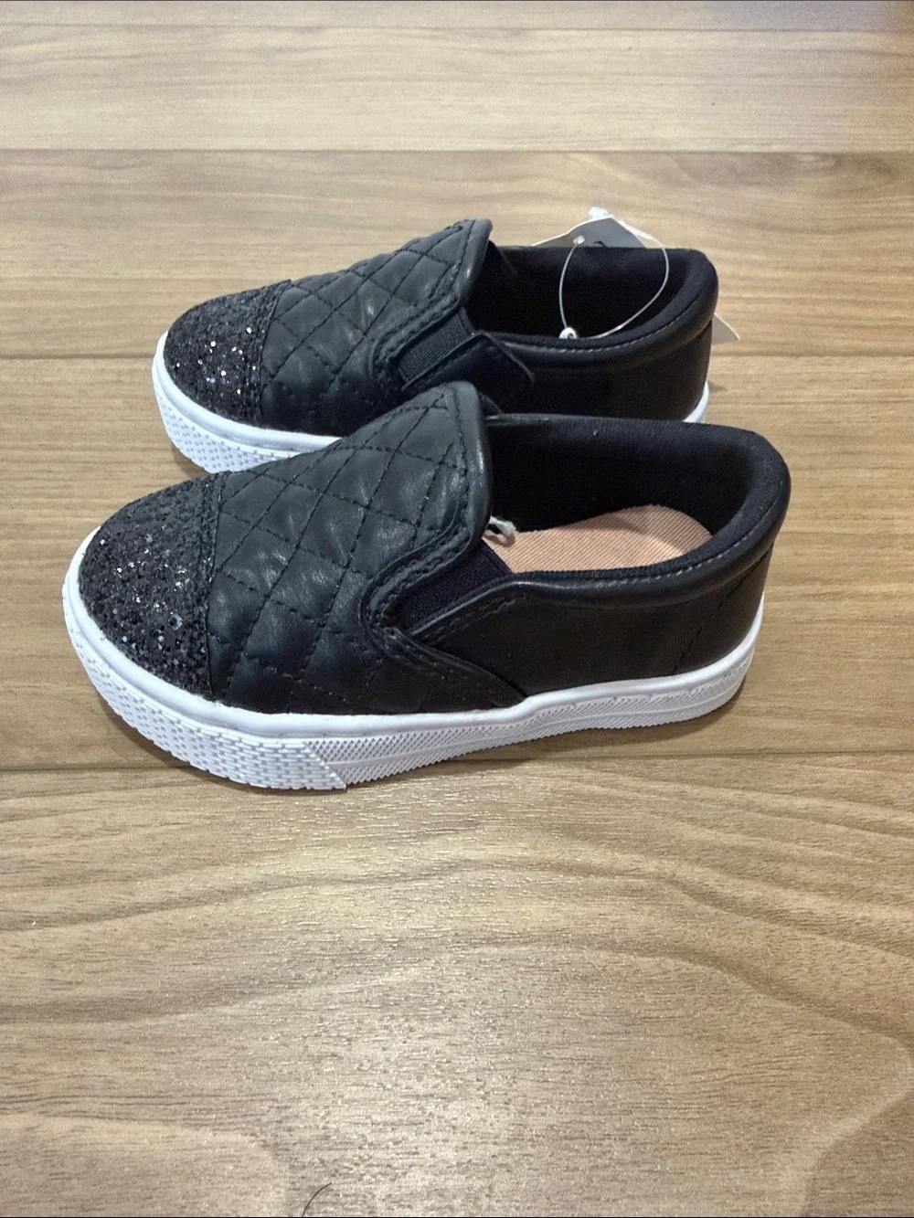 The Children's Place Black Quilted Slip-On Sneakers with Glitter Toe